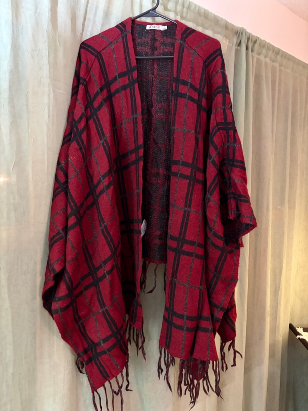 JustFab Red and Black Bouclé Knit Cardigan